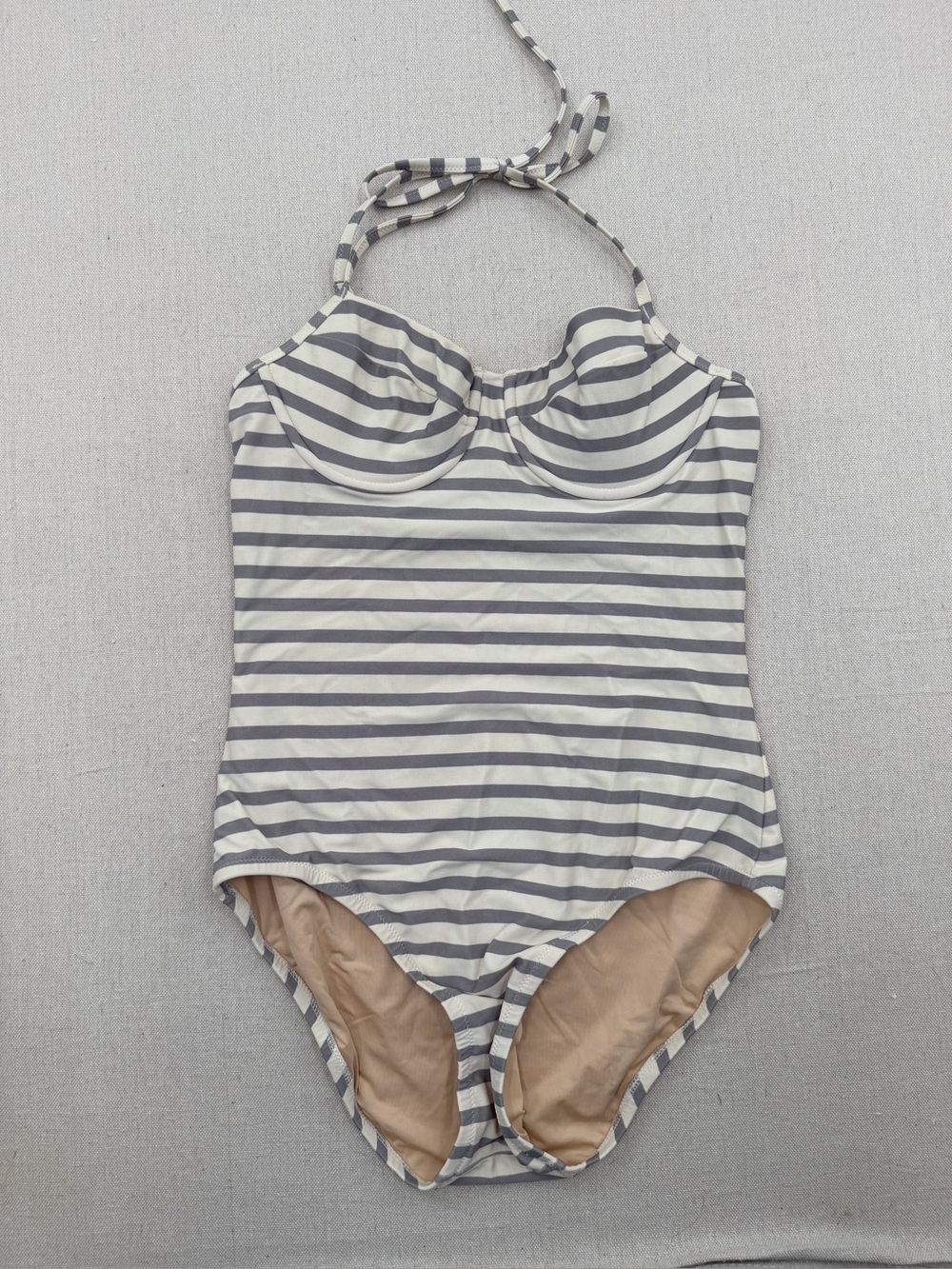 J. Crew Striped Gray & White One-Piece Swimsuit